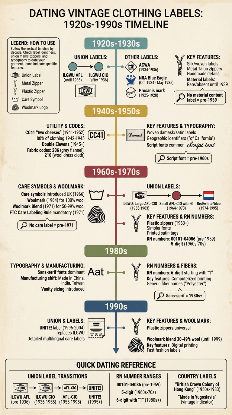 Visual Guide to Dating Vintage Clothing Labels by Decade (1920s-1990s)
